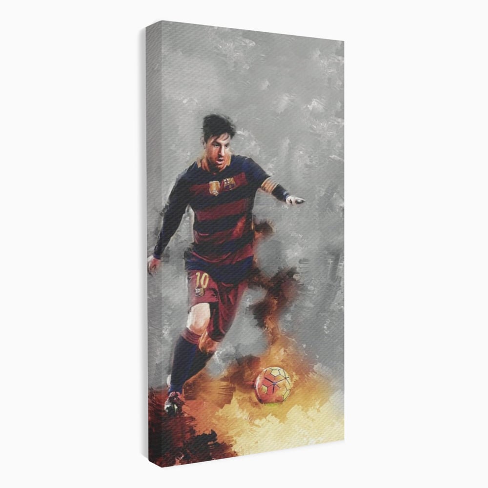 Tablou canvas cu tablou canvas cu fotbalistul lionel messi, fara rama, pe sasiu de lemn